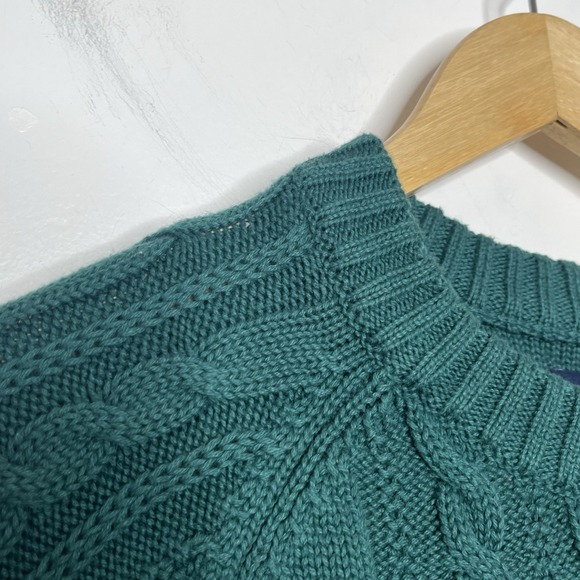 Gap Cable Knit Sweater Green Womens Small Preppy Fisherman Crewneck Heritage - Picture 3 of 7